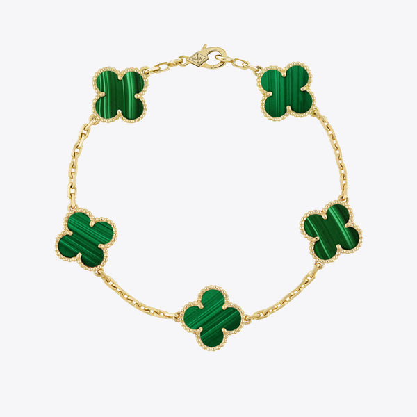 Green Clover Gold Bracelet, Women Jewelry Set, Charm Bracelets for Women, Positive Energy Jewelry, Lucky Charm Bracelet, High-Quality Bracelet, Vibrant Green Bracelet, Perfect Gift For Women