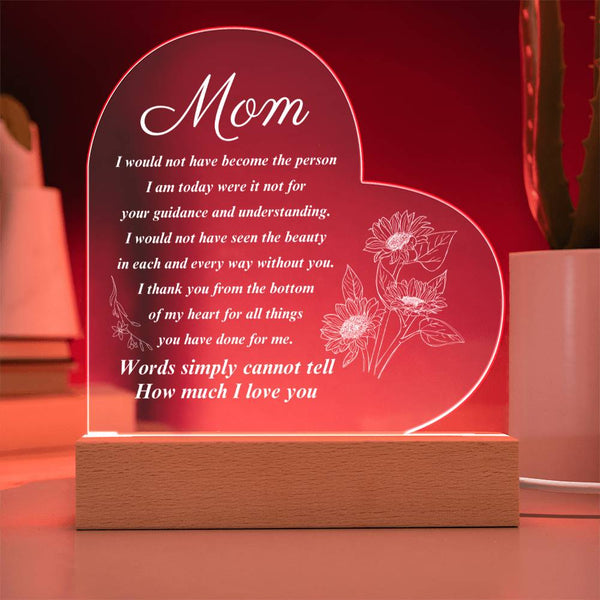 To My Mom | Printed Heart Acrylic Plaque Mom Birthday Gifts for Mom I Love You Mom Mothers Day Gifts Hug Heart Crystal Paperweight for Mom from Daughter Son for Christmas Mothers Day Birthday Thanksgiving
