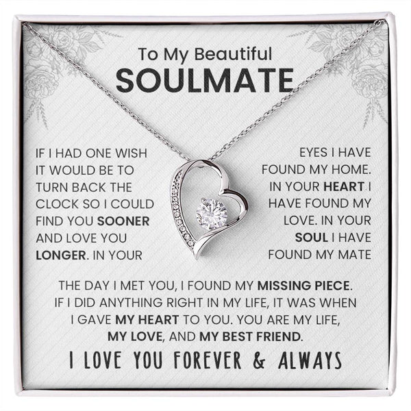 To My Beautiful Soulmate - I Love You, Forever & Always - Forever Love Necklace - To My Girlfriend Necklace - Alluring Beauty Necklace For Women - Girlfriend Necklace With Message Card And Gift Box - Valentine Necklace For Girlfriend