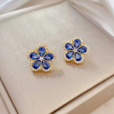 316l Stainless Steel Jewelry Set, And Blue Pink Flowers Pendant Necklace.