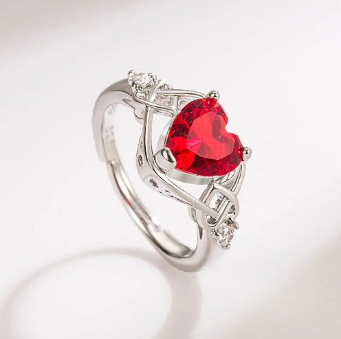 925 Sterling Silver Jewelry Set And Red Heart Zircon Jewelry Set
