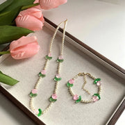 Elegant Pearl Necklace, Imitation Pearl Jewelry, Tulip Flower Necklace