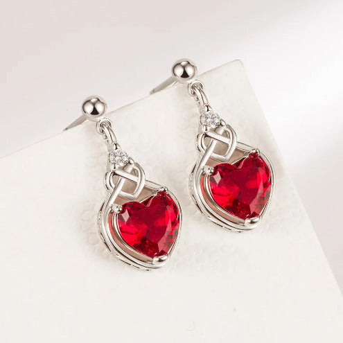 925 Sterling Silver Jewelry Set And Red Heart Zircon Jewelry Set