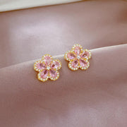 316l Stainless Steel Jewelry Set, And Blue Pink Flowers Pendant Necklace.