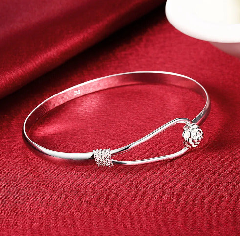 925 Sterling Silver Jewelry Set, And Charm Flower Necklace Earring Bangle