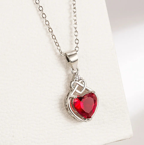925 Sterling Silver Jewelry Set And Red Heart Zircon Jewelry Set