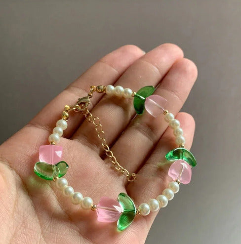 Elegant Pearl Necklace, Imitation Pearl Jewelry, Tulip Flower Necklace