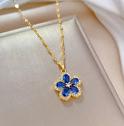 316l Stainless Steel Jewelry Set, And Blue Pink Flowers Pendant Necklace.