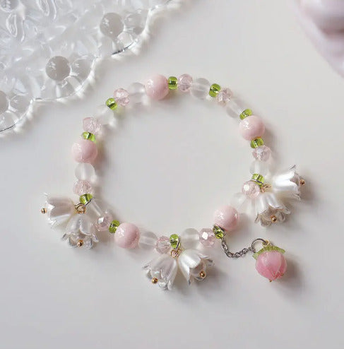 Elegant Pearl Necklace, Imitation Pearl Jewelry, Tulip Flower Necklace