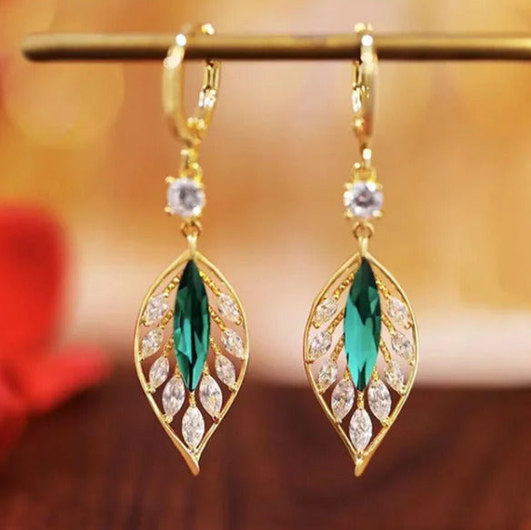 New Fashion Crystal Leaf Tassel Drop Earrings For Women