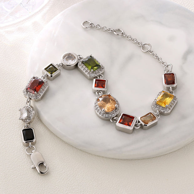 Vintage 18K Gold Plated Gemstone Hand Chain Multi Colored Gem Stone JEWELRY Cubic Zirconia Colorful CZ Bracelet For WOMEN MEN