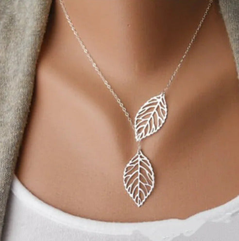 New Fashion Double Leaves Women Necklace, And Leaf Pendant Necklace