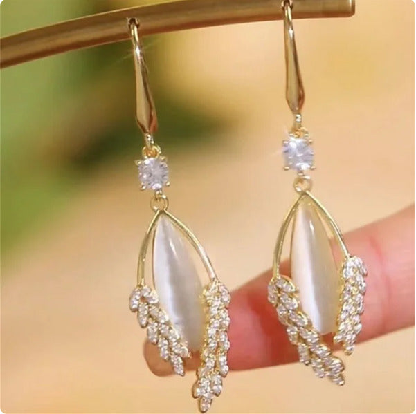 New Fashion Crystal Leaf Tassel Drop Earrings For Women