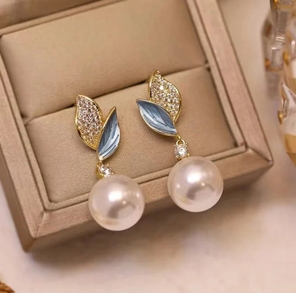 New Fashion Crystal Leaf Tassel Drop Earrings For Women