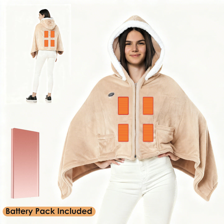 Wearable Heated Throw Blanket With 20000mah Battery Pack Double Sided Flannel Portable Electric Heating Hoodie For Women Men Machine Washable 3 Heating Levels Battery Operated