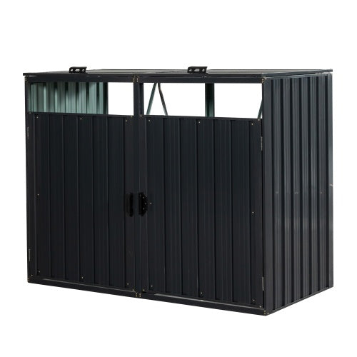 Garbage Bin Shed Stores 2 Trash Cans Metal Outdoor Bin Shed For Garbage Storage,Stainless Galvanized Steel, Bin Shed For Garden Yard Lawn