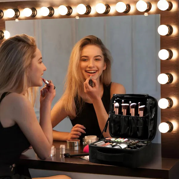 Travel Cosmetic Bag, Women's Portable Cosmetic Case, Professional Cosmetic Storage Box With Adjustable Dividers, Can Store Makeup Brushes, Toiletries, Jewelry, Digital Accessories, Etc