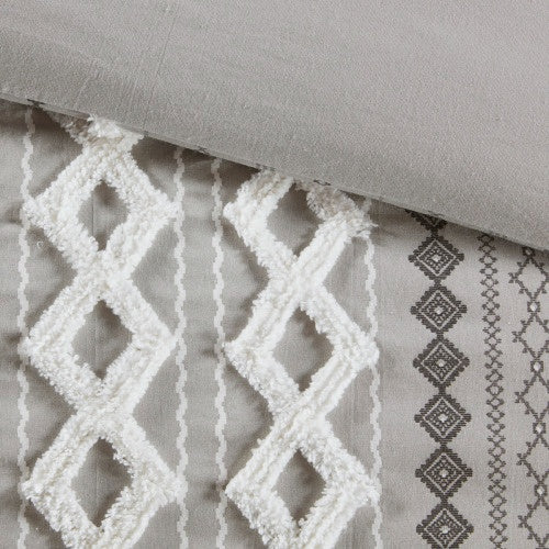 King Cal King Cotton Printed Duvet Cover Set With Chenille