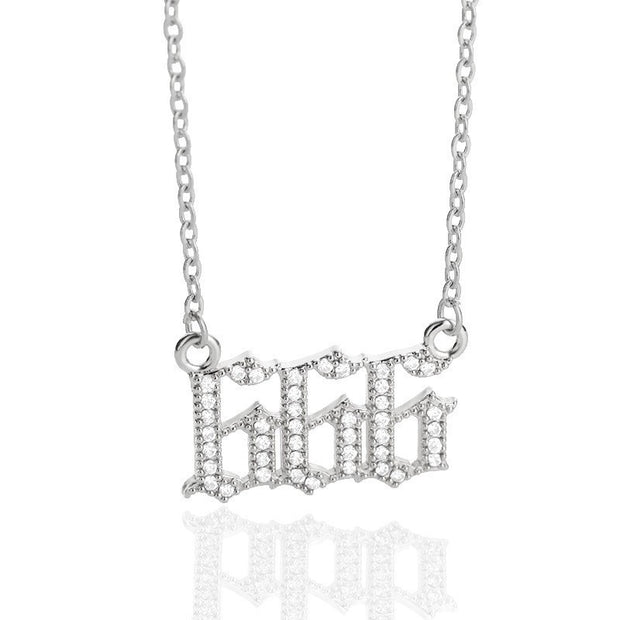 Minimalist Micro Zirconia Numeral Angel Pendant Necklace