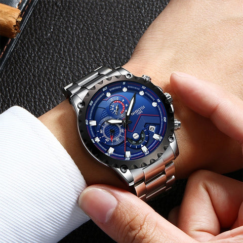 NIBOSI Three Eyes Six Hands Quartz Watch