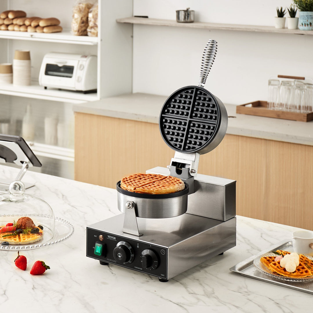 Commercial Waffle Maker Round Waffle Iron Baker Machine Non-Stick 1230W