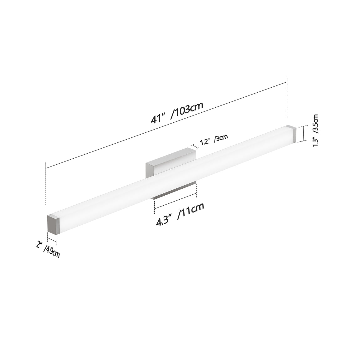 Bathroom Vanity Light Brushed Nickel Square LED 41 Inch 24W 6000K Cool White Light Wall Bar Lighting Fixtures Over Mirror -Brushed Nickel, 41in
