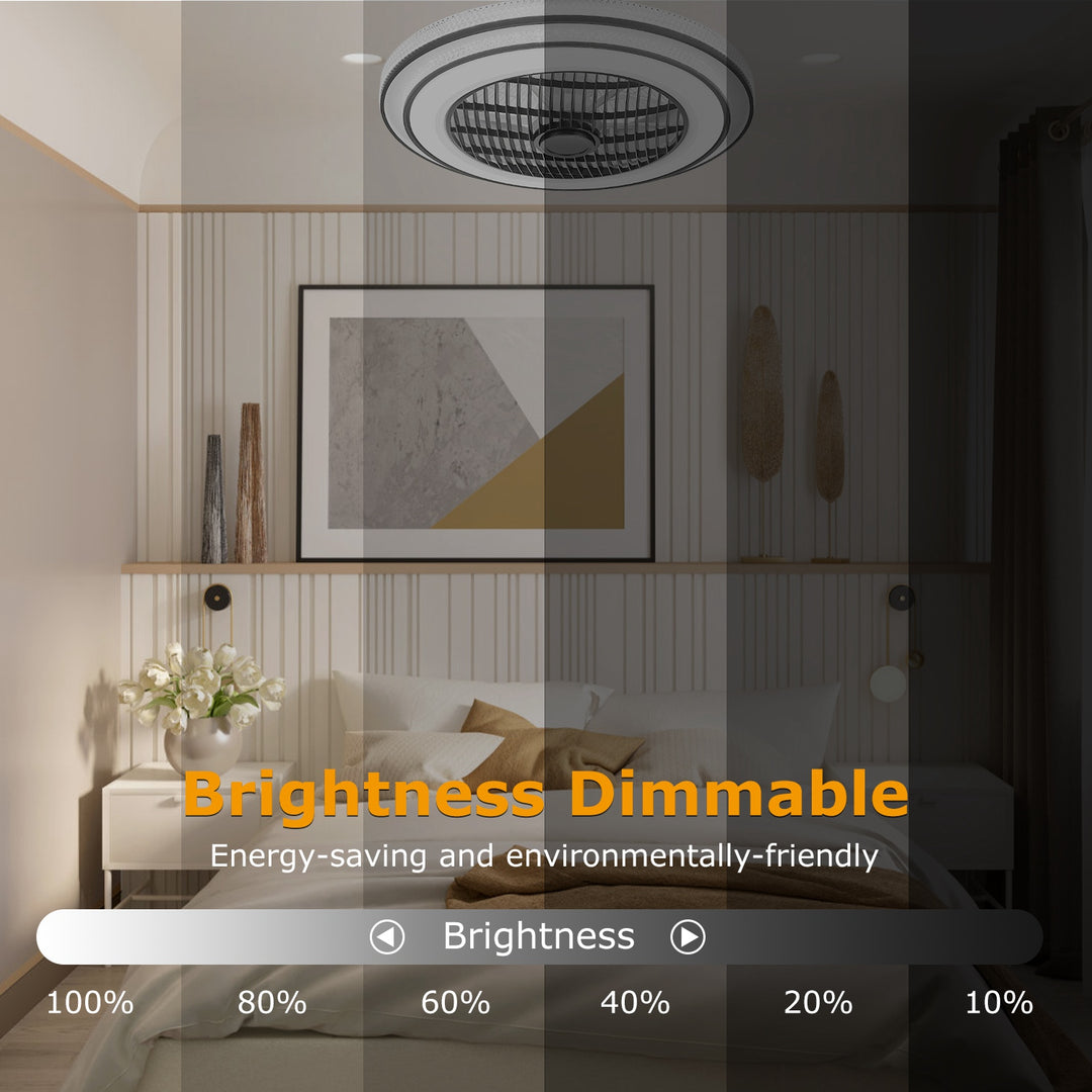 20.5in Ceiling Fan With Light Round Pendant Fan Lamp 30W LED Ceiling Fan With 3-Fan Speed Remote Control Timer APP Control