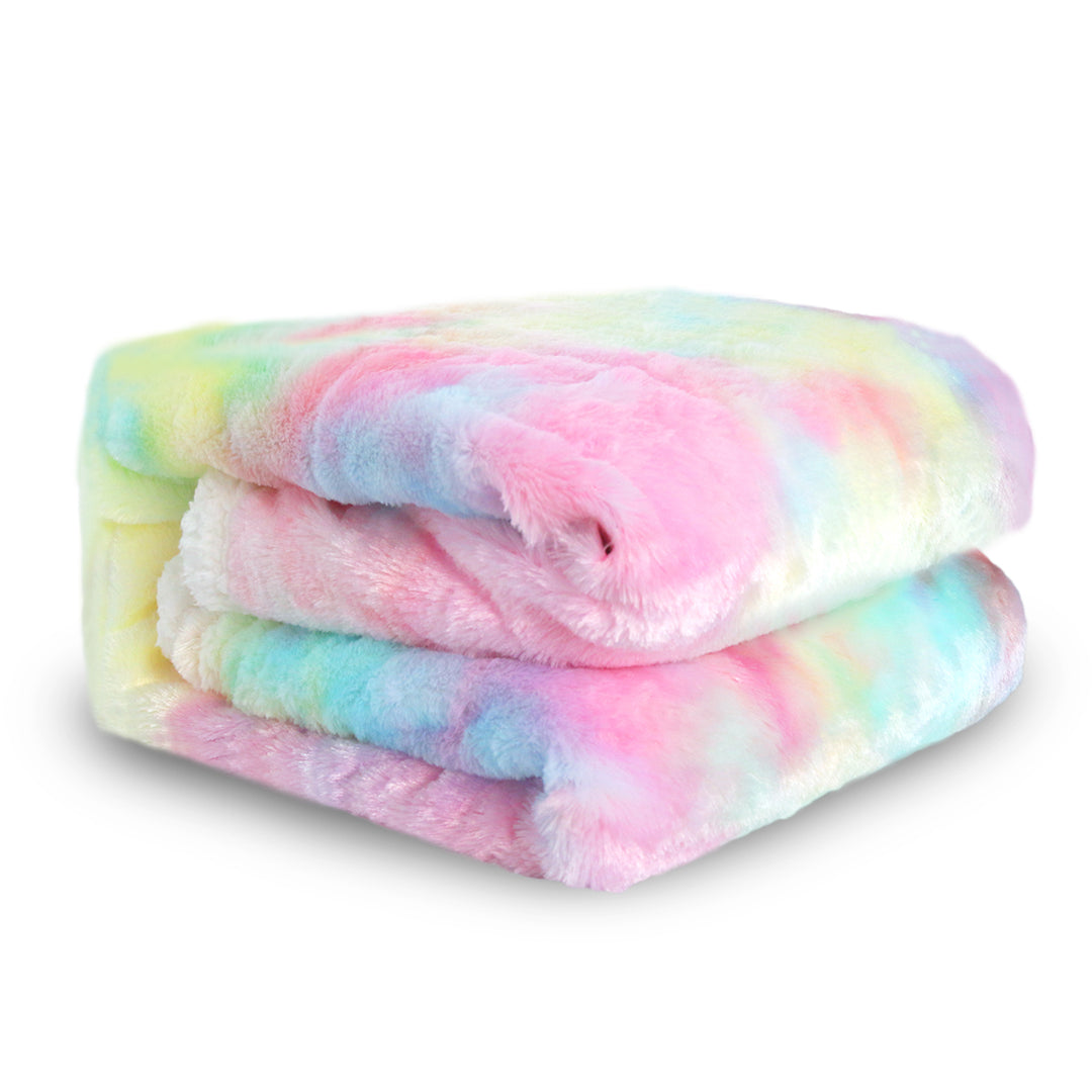 1 Piece Shaggy Blanket Plush Faux Fur Blanket For Bed Sofa Ultra Soft Luxury Sherpa Blanket Rainbow Colorful  Blanke