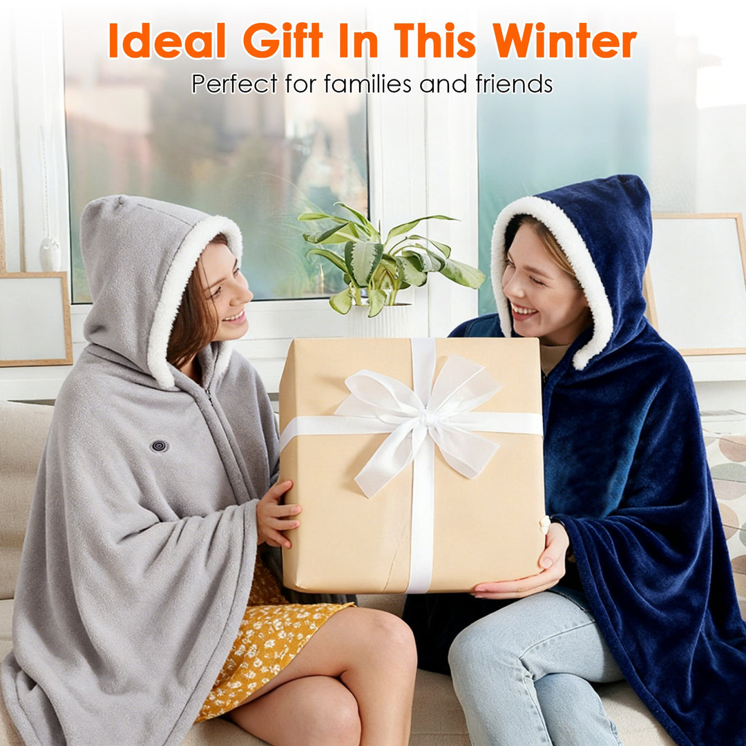 Wearable Heated Throw Blanket With 20000mah Battery Pack Double Sided Flannel Portable Electric Heating Hoodie For Women Men Machine Washable 3 Heating Levels Battery Operated