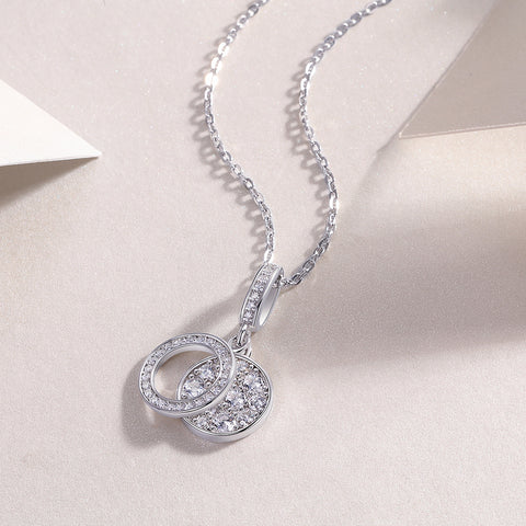 Double Ring Combination - A Fashionable And Luxurious Diamond Jewelry Piece Set With Moissanite S925 Sterling Silver And Platinum-plated Pendant