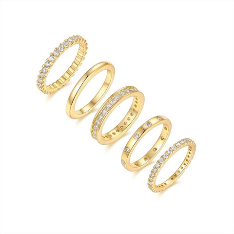 Golden Stars - Fashionable Men's And Women's Ring And Ring Jewelry Set With Moissanite S925 Sterling Silver And Gold-plated Diamond