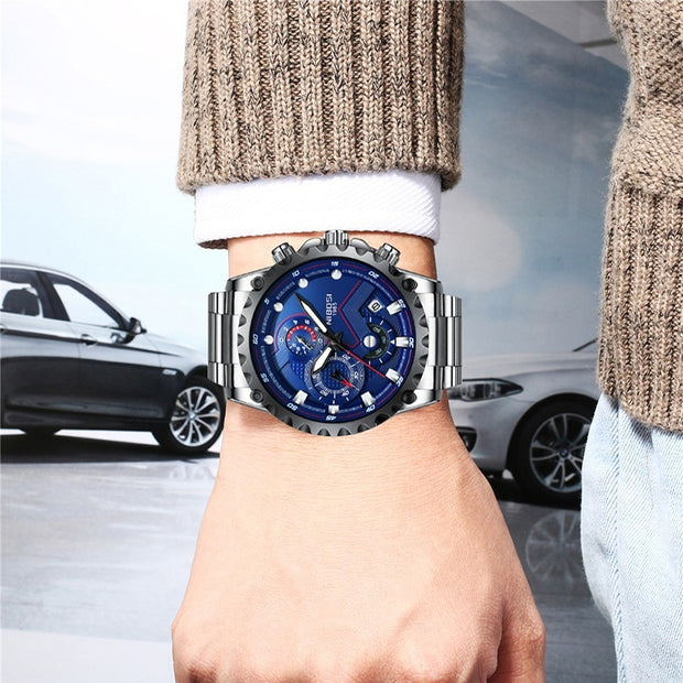 NIBOSI Three Eyes Six Hands Quartz Watch