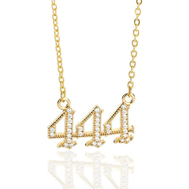 Minimalist Micro Zirconia Numeral Angel Pendant Necklace