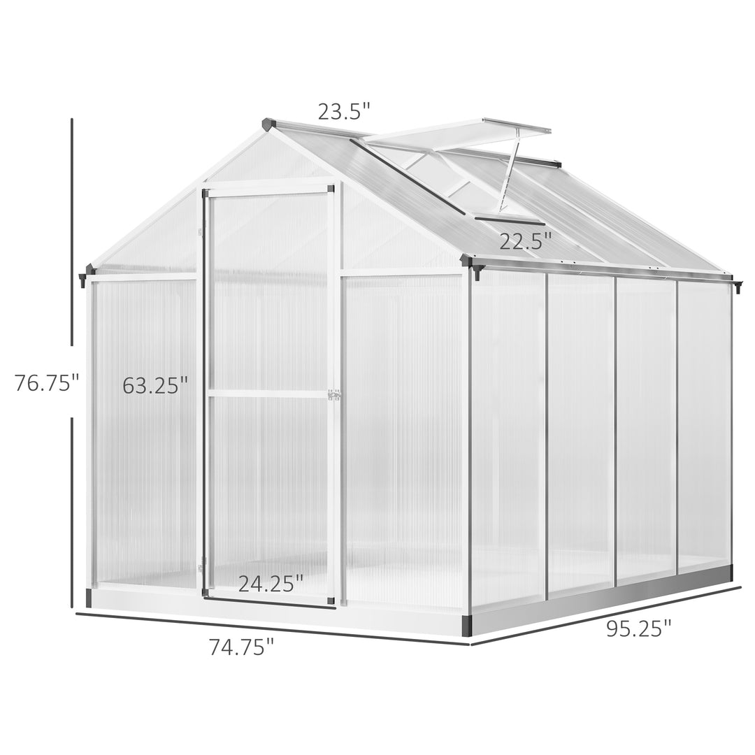 8' L x 6' W Walk-In Polycarbonate Greenhouse with Roof Vent for Ventilation & Rain Gutter for Winter