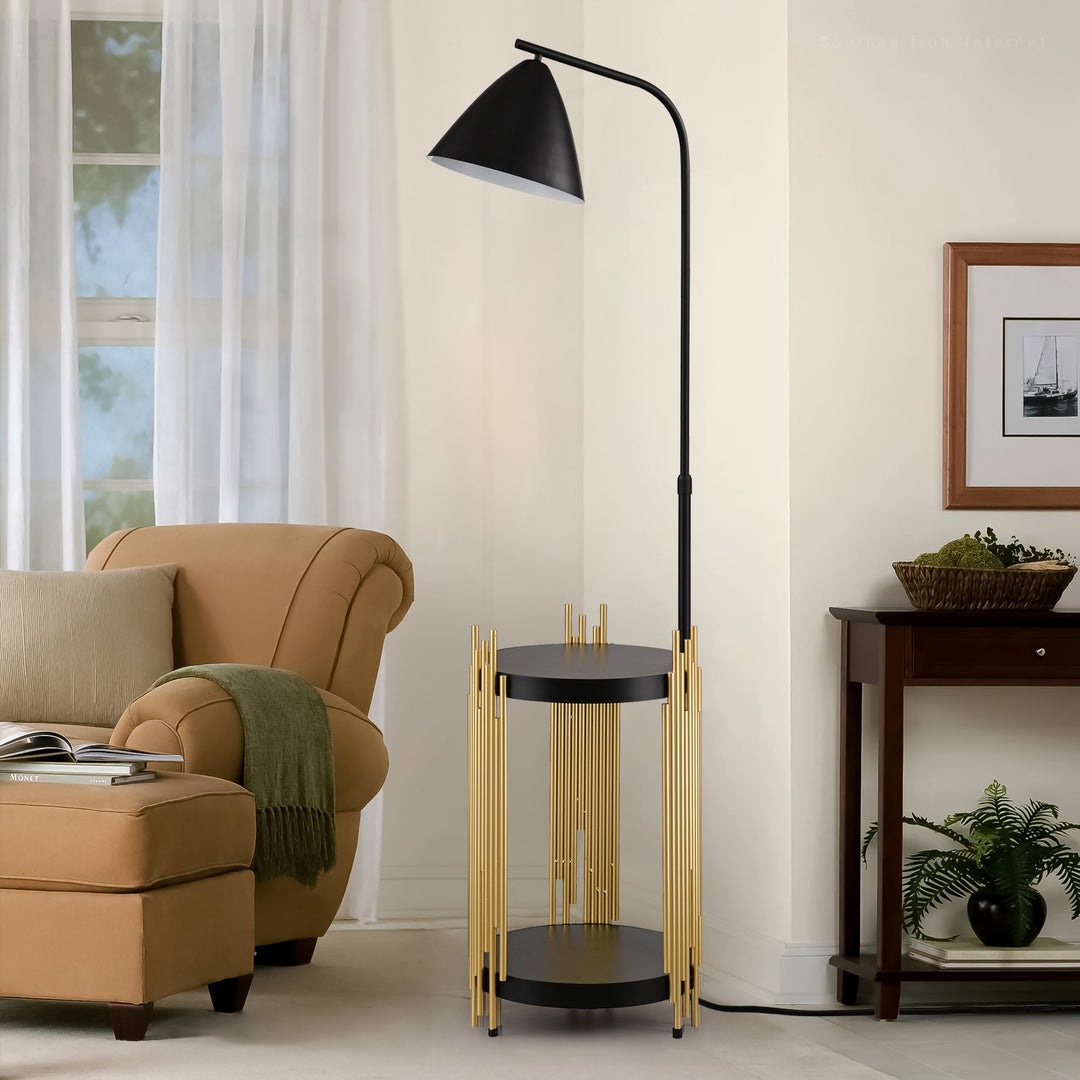Luxury Shelves Floor Lamp For Living Room With Metal Lampshade
