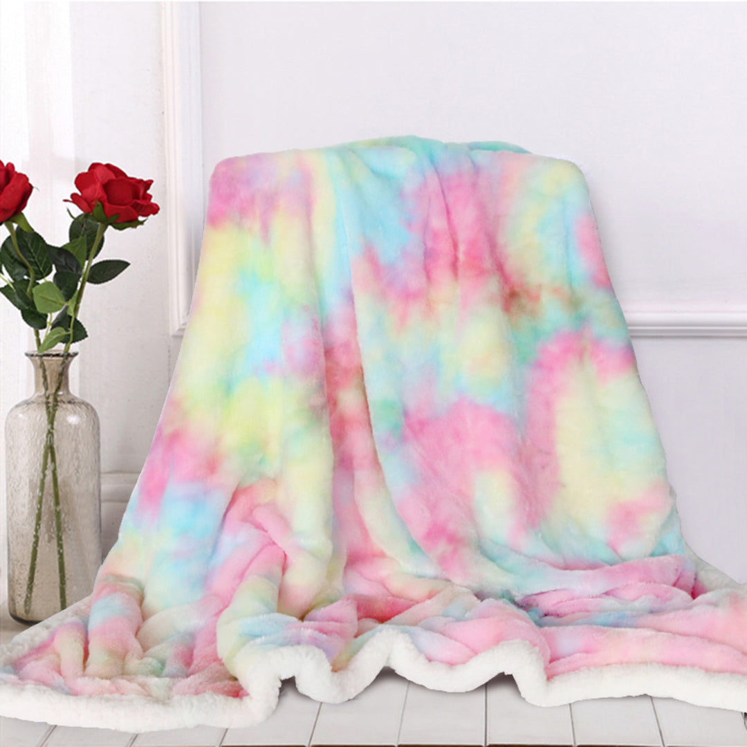 1 Piece Shaggy Blanket Plush Faux Fur Blanket For Bed Sofa Ultra Soft Luxury Sherpa Blanket Rainbow Colorful  Blanke