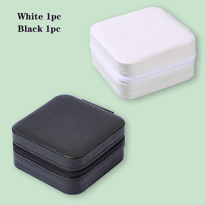 2pcs Portable Leather Jewelry Storage Boxes, Mini PU Jewelry Storage Boxes, Travel Jewelry Organizer Case, Black, White And Blue Jewelry Storage Boxes