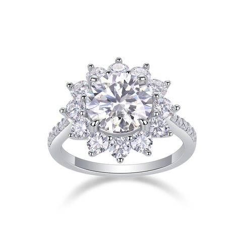 Sunflower - A Fashionable Diamond Jewelry Piece Set With 3-carat Moissanite S925 Sterling Silver And Platinum Diamond Ring