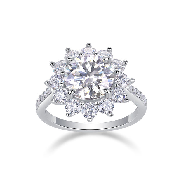 Sunflower - A Fashionable Diamond Jewelry Piece Set With 3-carat Moissanite S925 Sterling Silver And Platinum Diamond Ring
