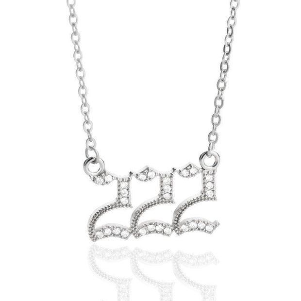 Minimalist Micro Zirconia Numeral Angel Pendant Necklace