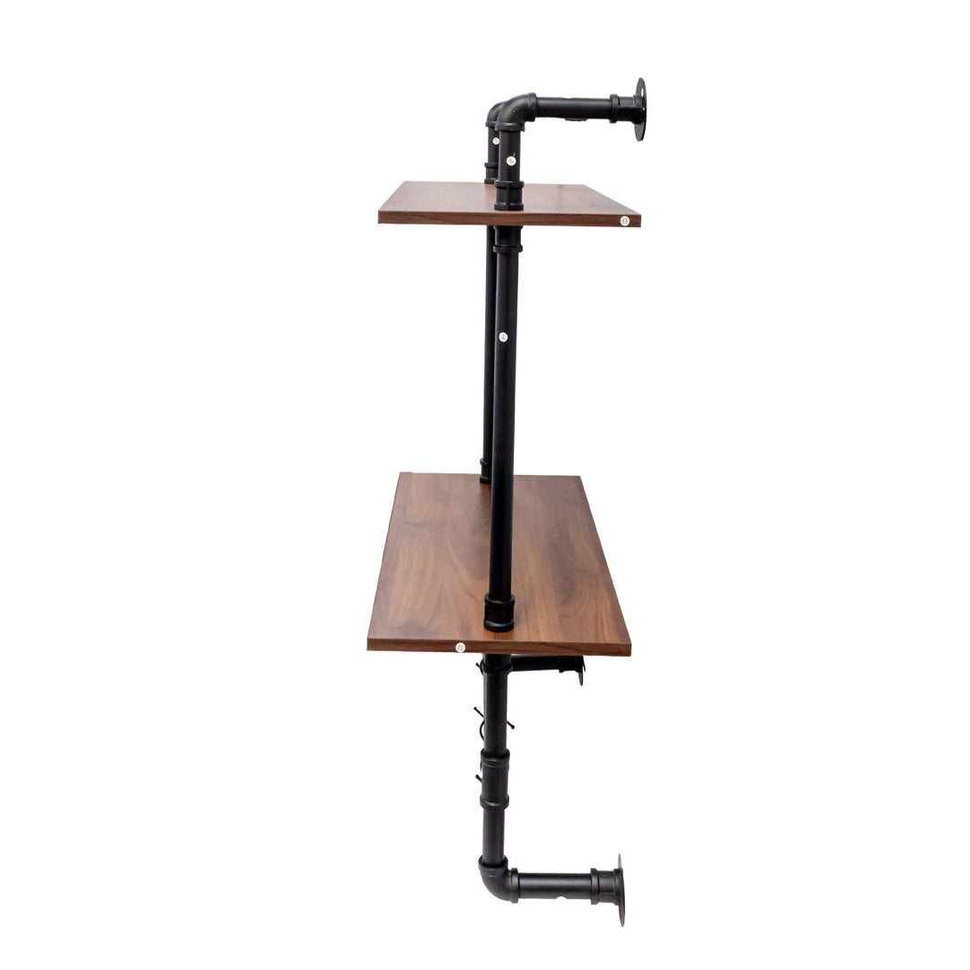 Industrial Pipe Shelf 3 Tier And 2 Tier Wall Mounted Shelves  36in Wood Display Shelves, And 3 Additional Hooks,Farmhouse Kitchen Bar Shelf, DIY Bookshelf Unit Hanging Wall Shelves For Bedroom...