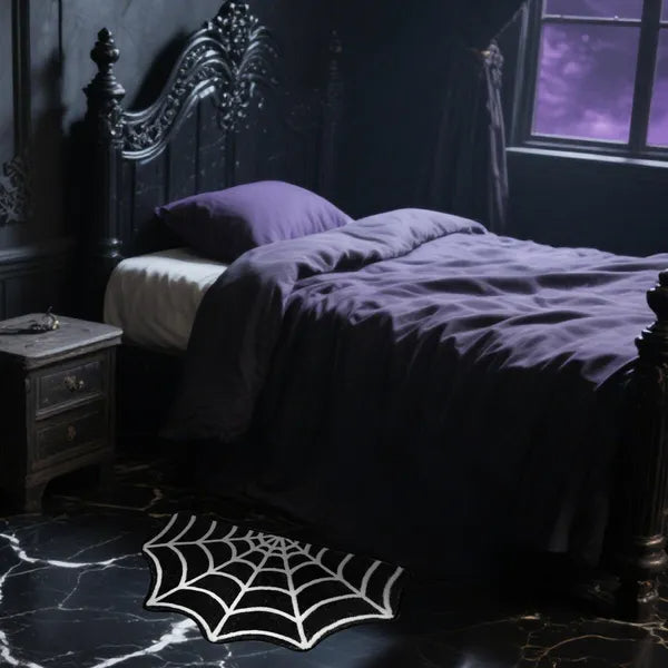 15.7 X 23.6 Inch Halloween Decor Spider Web Bath Mat For Bathroom, Gothic Cute Halloween Decoration Black White Half Circle Bath Mat Non Slip Cashmere Bath Rug Bathroom Mat Plush Shower Rugs