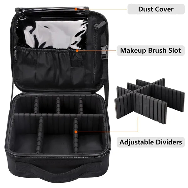 Travel Cosmetic Bag, Women's Portable Cosmetic Case, Professional Cosmetic Storage Box With Adjustable Dividers, Can Store Makeup Brushes, Toiletries, Jewelry, Digital Accessories, Etc