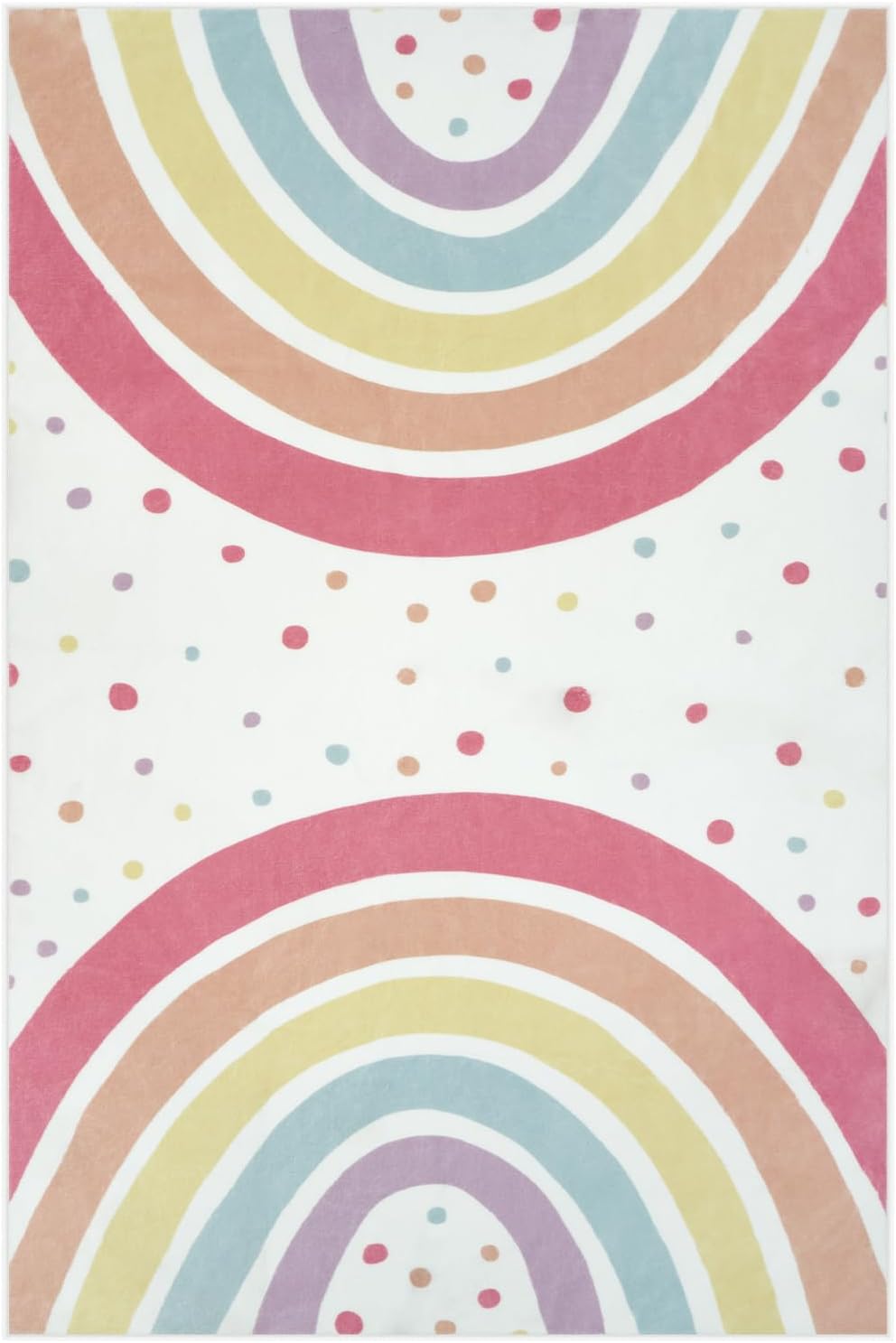 Washable Rainbow Rug For Girl Nursery, Small Rug 3X 5 Colorful Area Rugs For Kids Bedroom, Non-Slip Soft Polka Dot Carpet Kids Rugs For Classroom Playroom Tent Castle