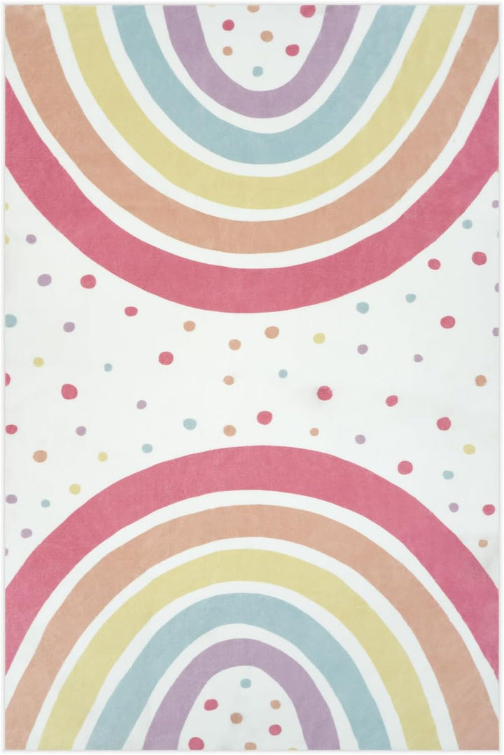 Washable Rainbow Rug For Girl Nursery, Small Rug 3X 5 Colorful Area Rugs For Kids Bedroom, Non-Slip Soft Polka Dot Carpet Kids Rugs For Classroom Playroom Tent Castle