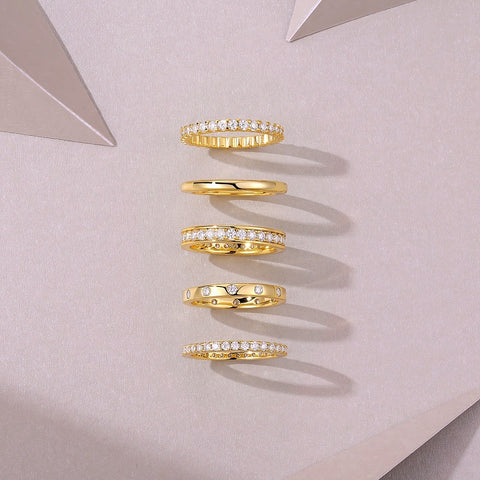 Golden Stars - Fashionable Men's And Women's Ring And Ring Jewelry Set With Moissanite S925 Sterling Silver And Gold-plated Diamond