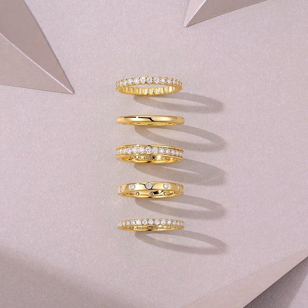 Golden Stars - Fashionable Men's And Women's Ring And Ring Jewelry Set With Moissanite S925 Sterling Silver And Gold-plated Diamond