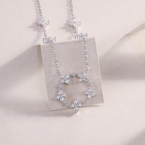 Iris Flower Luxurious Fashion Diamond Pendant Necklace Set With Mosan Diamond Silver Ornaments