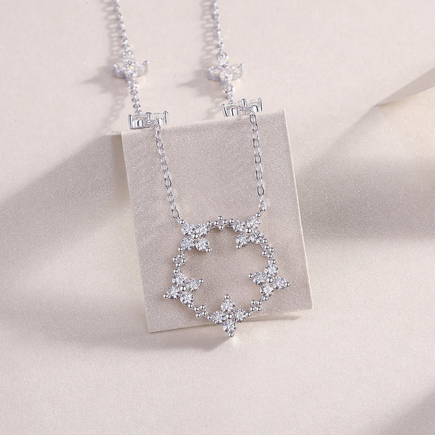 Iris Flower Luxurious Fashion Diamond Pendant Necklace Set With Mosan Diamond Silver Ornaments