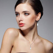 Emma Manor 14k White Gold Plated Water Drop Moonstone Women Jewelry Set --Pendant Necklace And Earrings